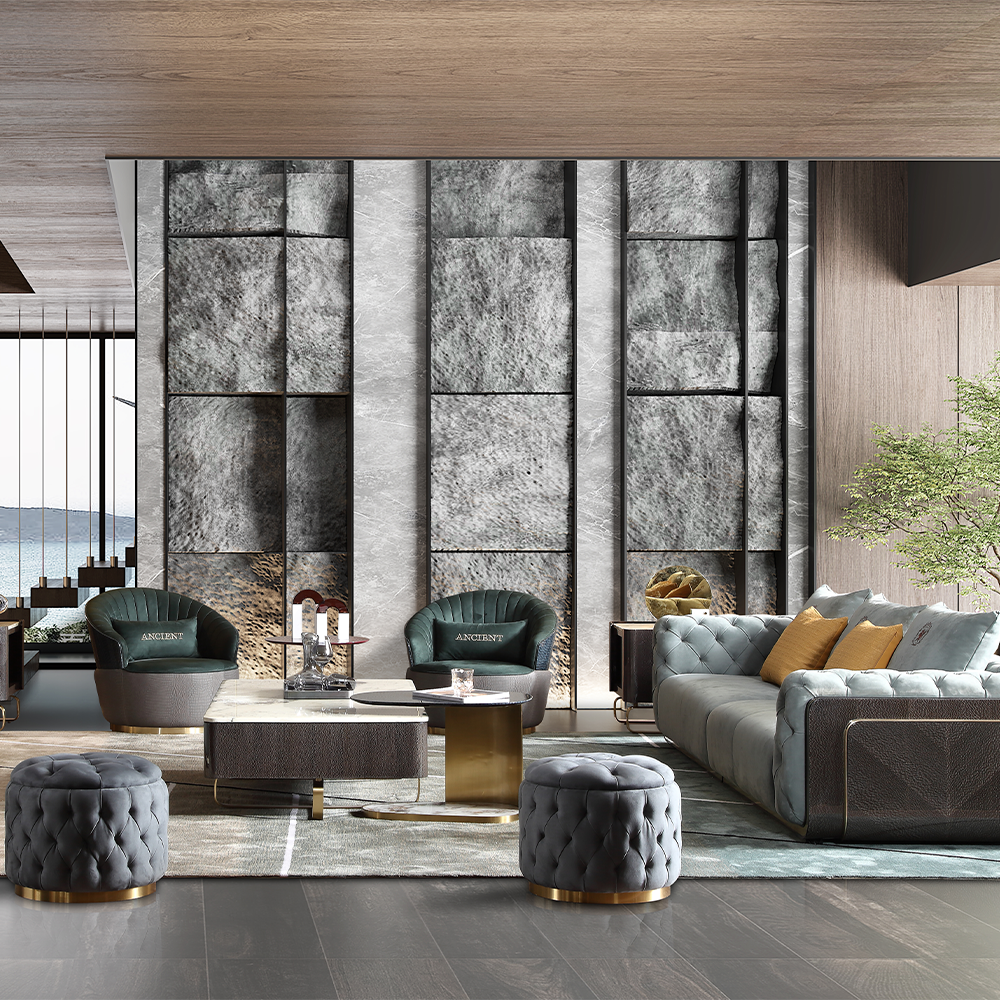 Italian Minimalist Genuine Leather Sofa Living Room Sofa Set Straight Row Three Seater Furniture Sofa