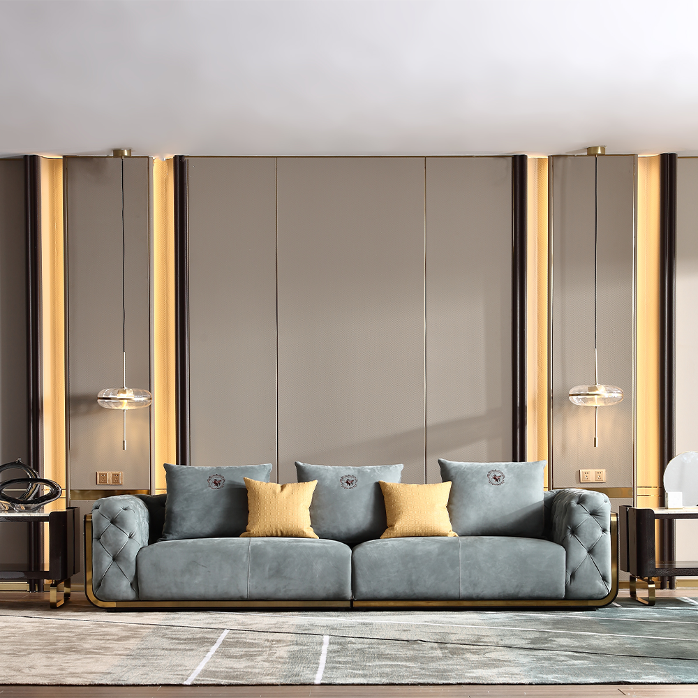 Italian Minimalist Genuine Leather Sofa Living Room Sofa Set Straight Row Three Seater Furniture Sofa