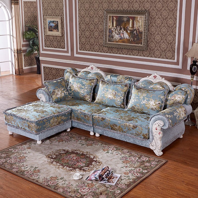 European royal embroidery floral living room sofa removable washable fabric 2/3/4 seat solid wood sofa