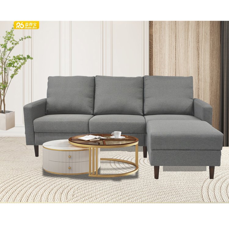 Convertible Sectional Tiny Sofa Couch for Living Room, Reversible Chaise with Modern Linen Fabric, L-Shaped 3-seat Sofa Couch