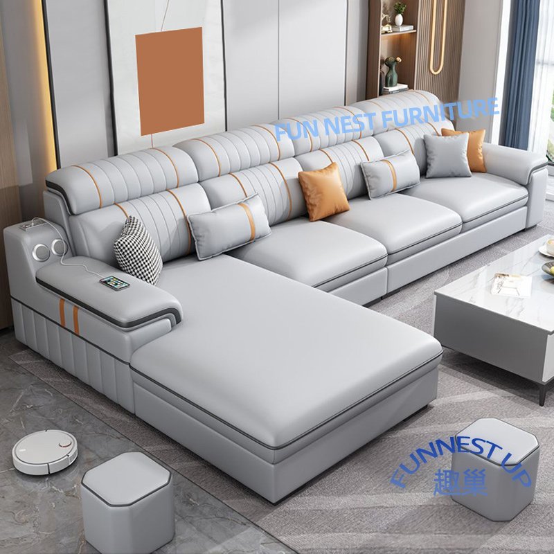 FUN NEST Best Seller Factory Living Room L shape sofa furniture corner Sofa set Bed side Royal table Fabric sofa set furniture