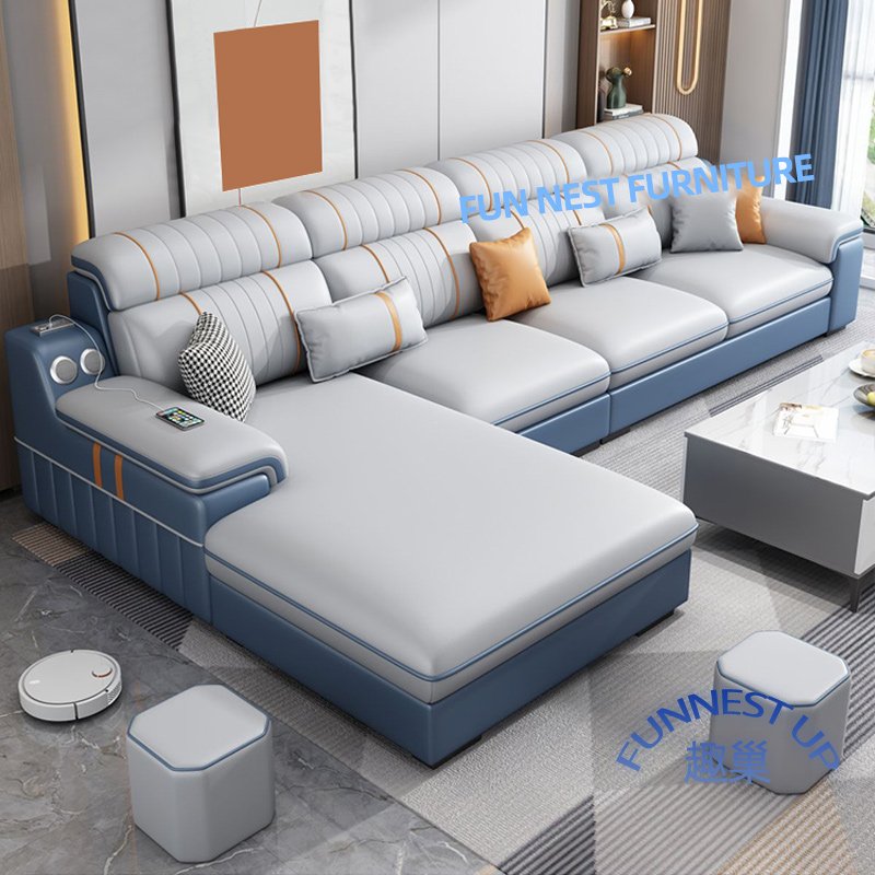 FUN NEST Best Seller Factory Living Room L shape sofa furniture corner Sofa set Bed side Royal table Fabric sofa set furniture