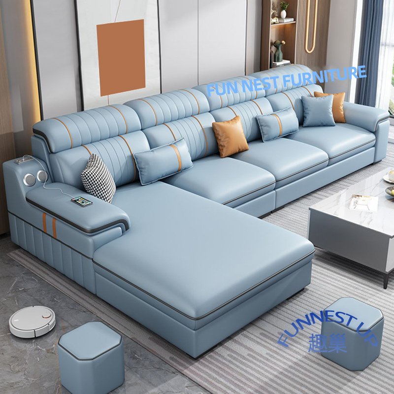 FUN NEST Best Seller Factory Living Room L shape sofa furniture corner Sofa set Bed side Royal table Fabric sofa set furniture