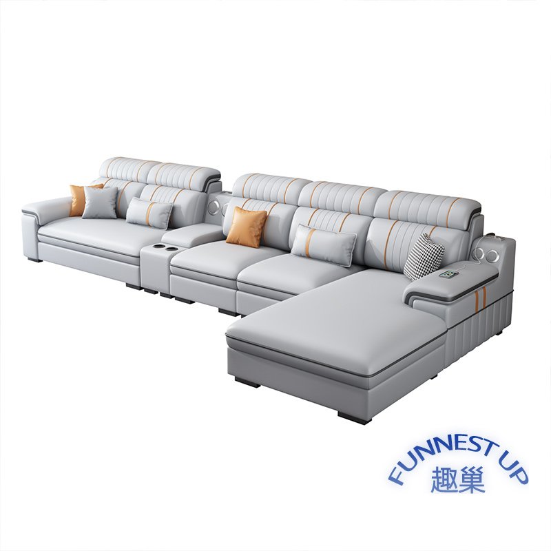 FUN NEST Best Seller Factory Living Room L shape sofa furniture corner Sofa set Bed side Royal table Fabric sofa set furniture