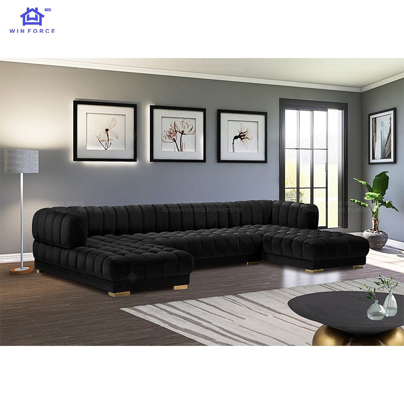 Winforce Wholesale Living Room Furniture Tufted U Shape Luxury Sofa Set Fabric Indoor Sofa Couch Chesterfield Sectional Sofa