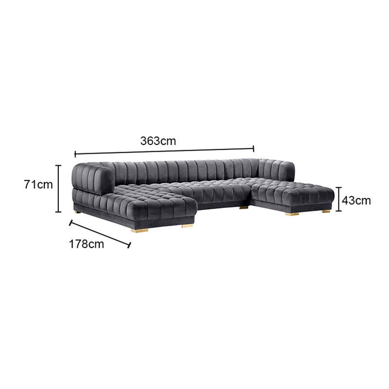 Winforce Wholesale Living Room Furniture Tufted U Shape Luxury Sofa Set Fabric Indoor Sofa Couch Chesterfield Sectional Sofa