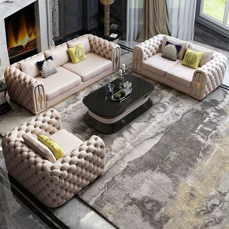 Light luxury leather sofa set living room sectionals couch lounge custom sofa set furniture living room sofa(old)
