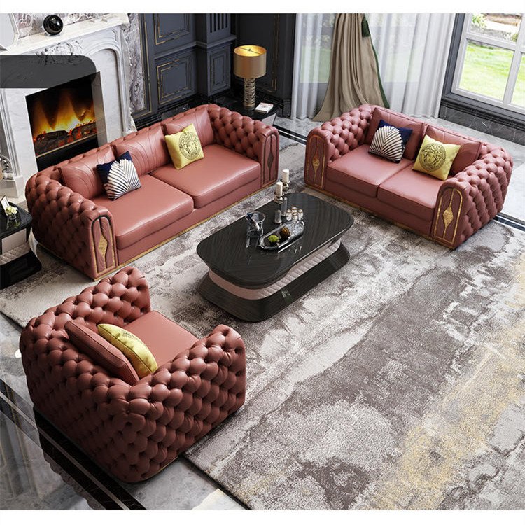 Light luxury leather sofa set living room sectionals couch lounge custom sofa set furniture living room sofa(old)