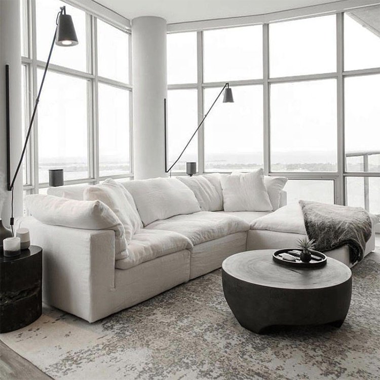 Modern Seating Room Furniture Down Filled Overstuffed L-Shaped Sectional Sofa 4 Piece Modular Couch Light Luxury Chaise Sofa