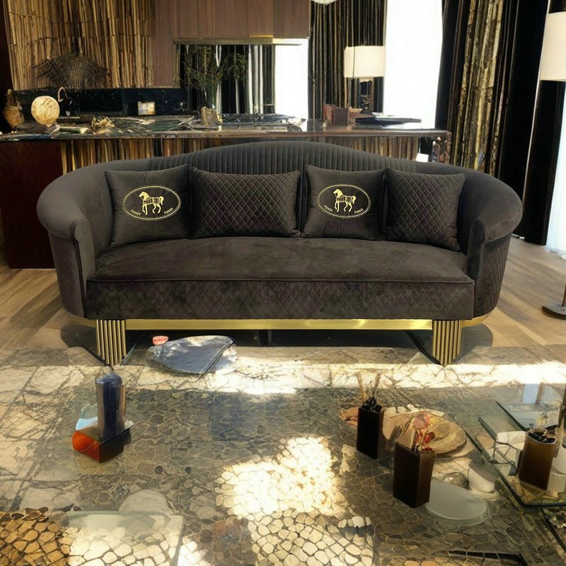 Living Room Sofas Villa Furniture America Loveseat Couch Velvet Fabric Sofa With Golden Stainless Steel Legs
