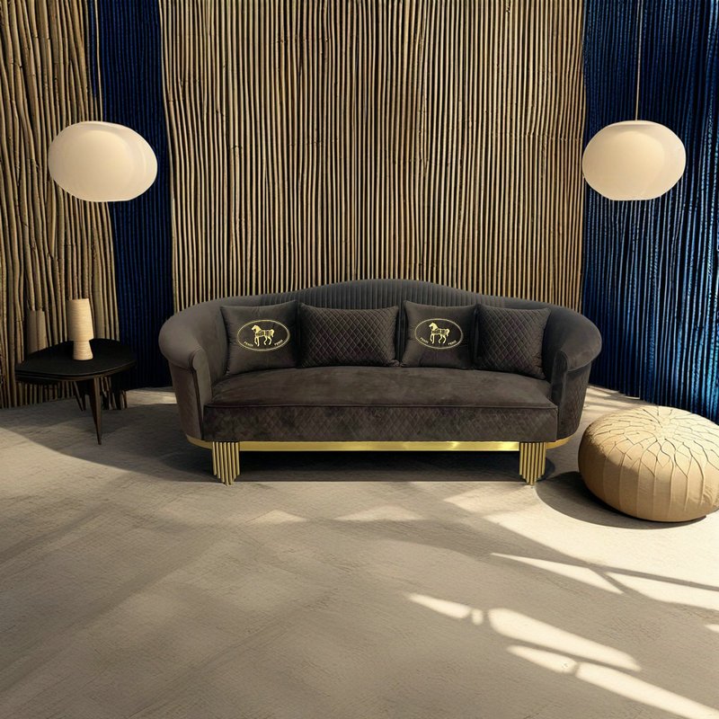Living Room Sofas Villa Furniture America Loveseat Couch Velvet Fabric Sofa With Golden Stainless Steel Legs