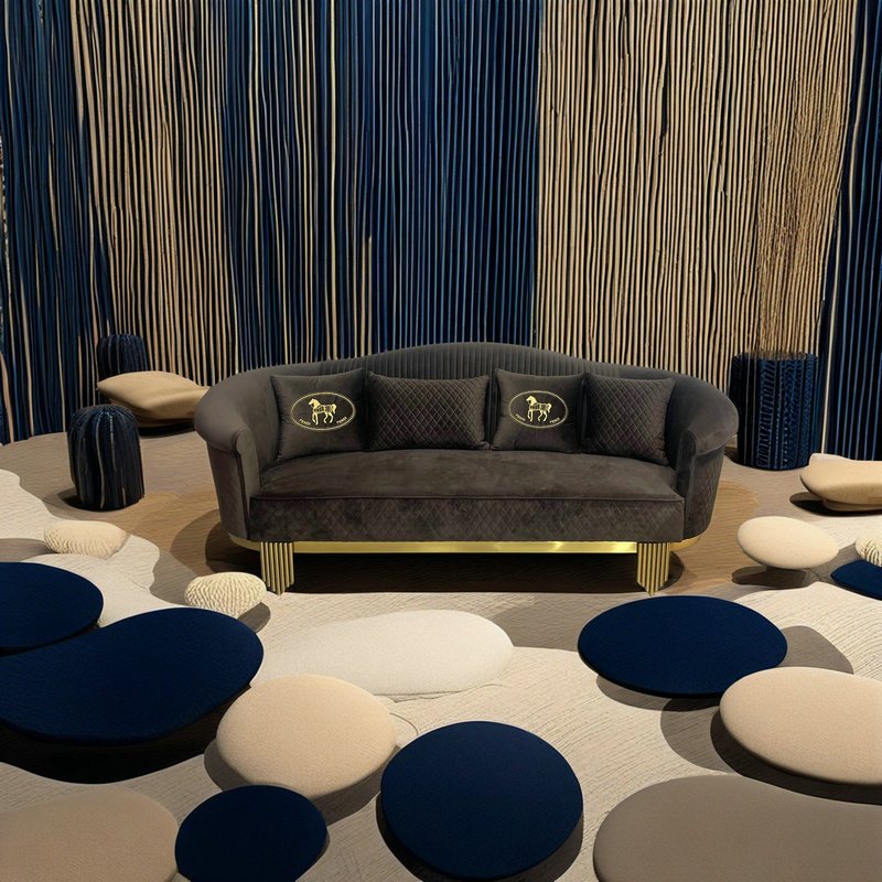 Living Room Sofas Villa Furniture America Loveseat Couch Velvet Fabric Sofa With Golden Stainless Steel Legs
