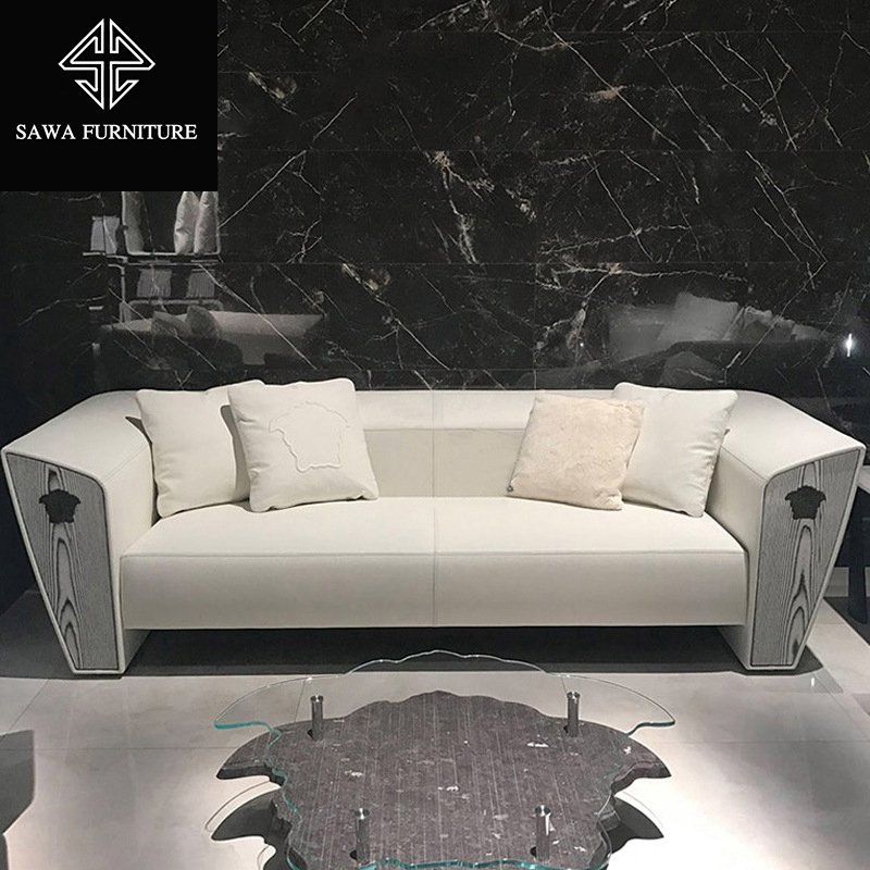 Italian fashion brand luxury living room furniture modern design Varsace white leather sofa