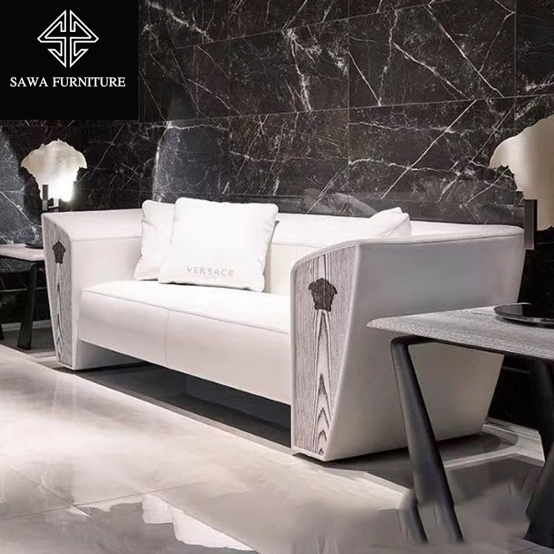 Italian fashion brand luxury living room furniture modern design Varsace white leather sofa