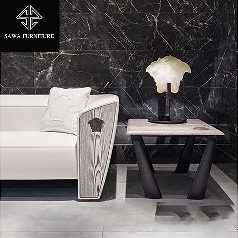 Italian fashion brand luxury living room furniture modern design Varsace white leather sofa