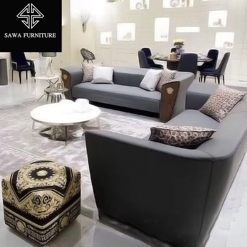 Italian fashion brand luxury living room furniture modern design Varsace white leather sofa