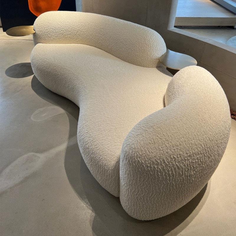 Modern luxury fashion Italian minimalist fabric sofa lambskin curved sofa antique style pea sofa