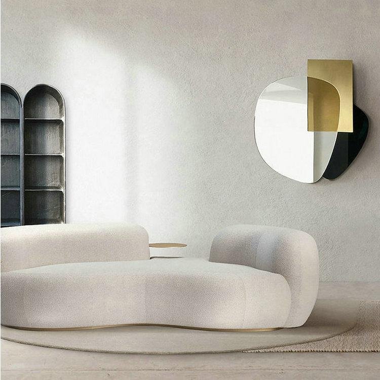 Modern luxury fashion Italian minimalist fabric sofa lambskin curved sofa antique style pea sofa