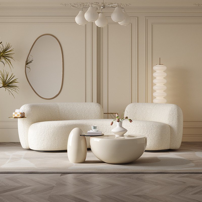 Modern luxury fashion Italian minimalist fabric sofa lambskin curved sofa antique style pea sofa