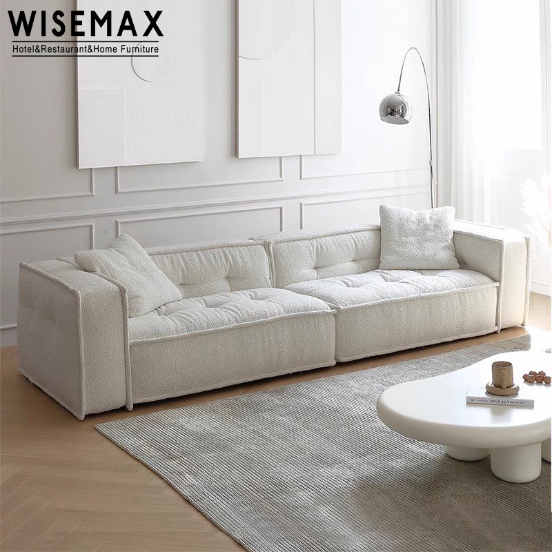 WISEMAX FURNITURE Nordic design living room furniture sofas fabric boucle lamb wool modular corner L shaped sofa with ottoman