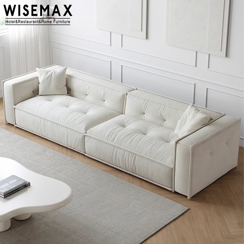 WISEMAX FURNITURE Nordic design living room furniture sofas fabric boucle lamb wool modular corner L shaped sofa with ottoman