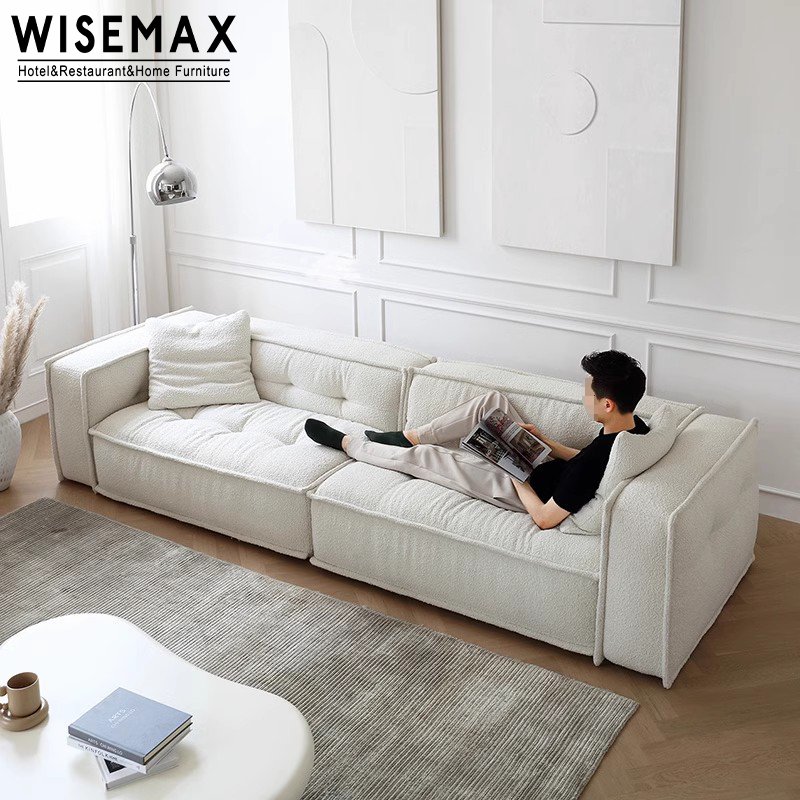WISEMAX FURNITURE Nordic design living room furniture sofas fabric boucle lamb wool modular corner L shaped sofa with ottoman