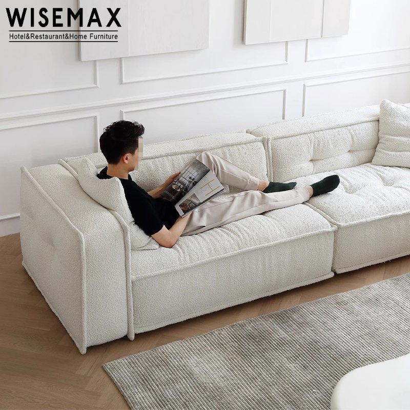 WISEMAX FURNITURE Nordic design living room furniture sofas fabric boucle lamb wool modular corner L shaped sofa with ottoman
