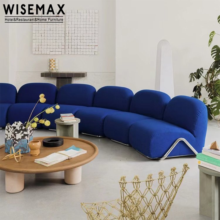 WISEMAX FURNITURE Italian modern living room sofas blue velvet fabric metal legs sectional modular lazy couch floor sofas set