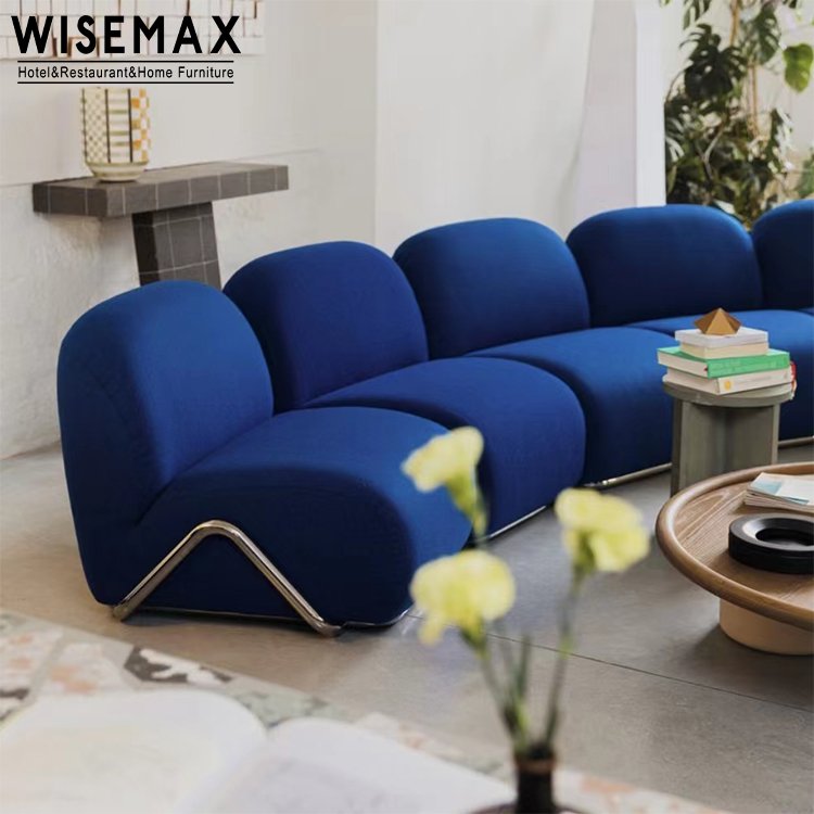 WISEMAX FURNITURE Italian modern living room sofas blue velvet fabric metal legs sectional modular lazy couch floor sofas set