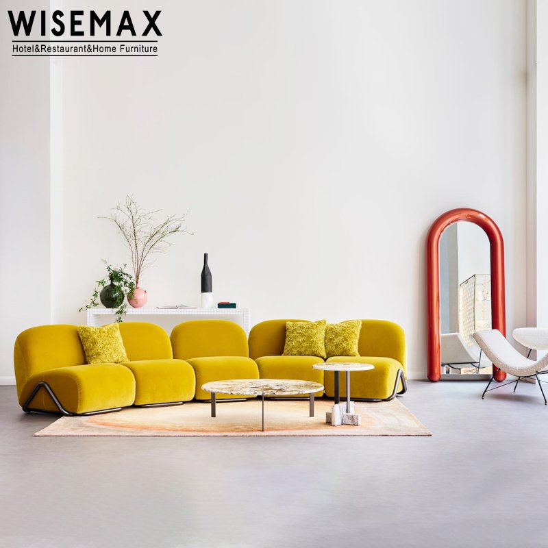 WISEMAX FURNITURE Italian modern living room sofas blue velvet fabric metal legs sectional modular lazy couch floor sofas set