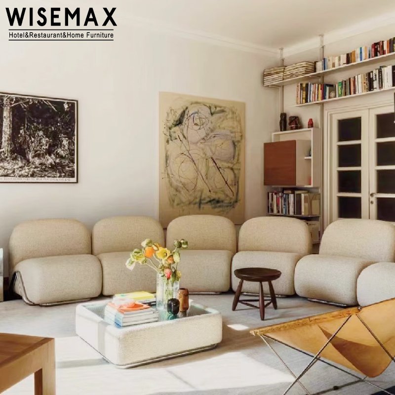 WISEMAX FURNITURE Italian modern living room sofas blue velvet fabric metal legs sectional modular lazy couch floor sofas set
