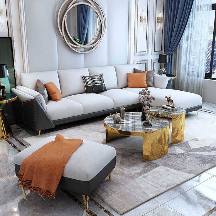 Foshan Factory living room furniture sofa set modern couch Fabric Leather Sofa L-Shape Combination Sofa Set