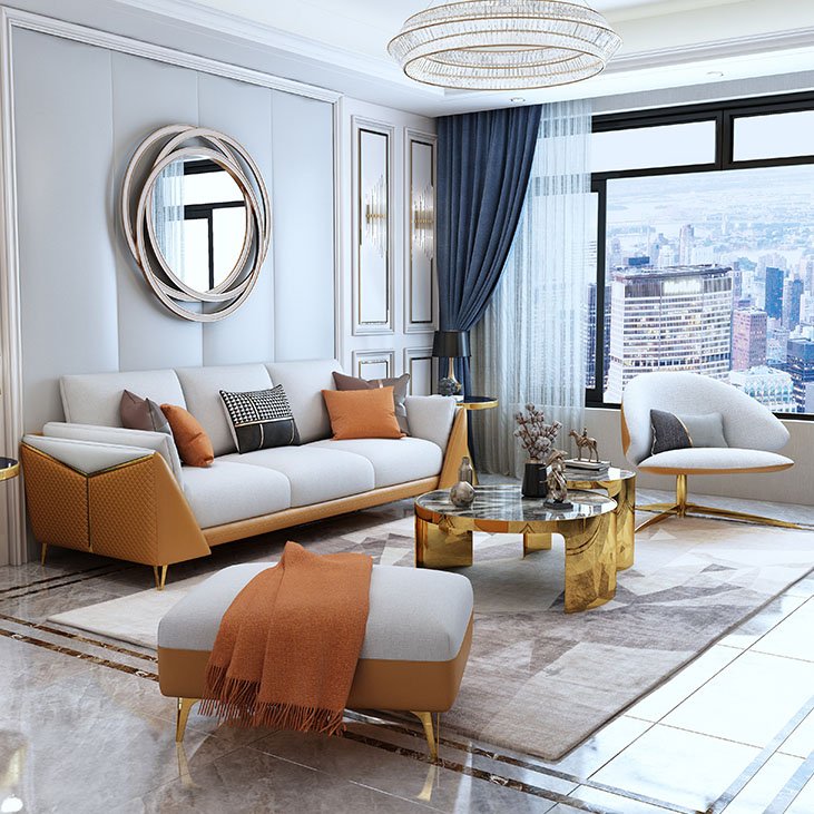 Foshan Factory living room furniture sofa set modern couch Fabric Leather Sofa L-Shape Combination Sofa Set
