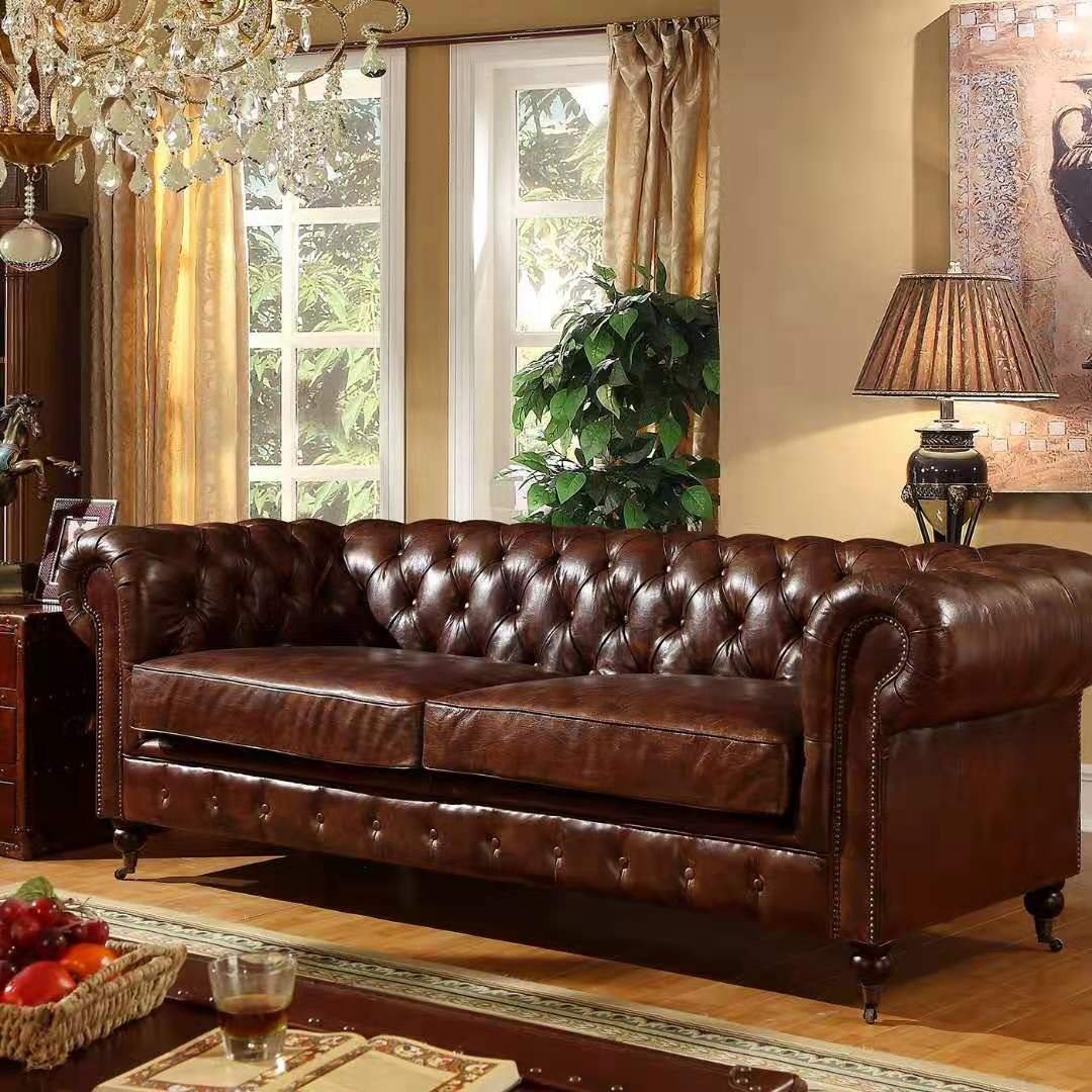 Couch Design Sectional Leather Sofa Classic Italy Wax L Chesterfield 2 Seater Living Room Back Brown 10 Fabric Set Customizable