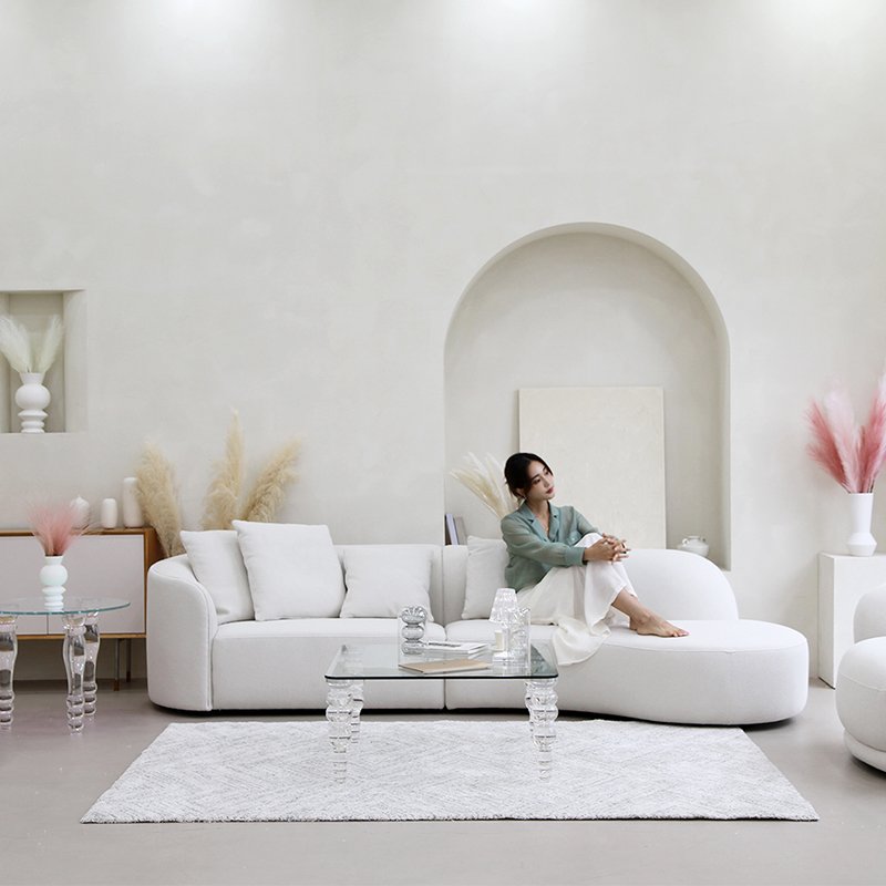 Nordic light luxury Italian villa curved living room sofa white cashmere sofa