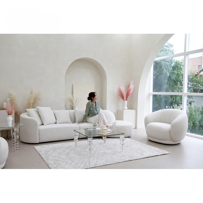 Nordic light luxury Italian villa curved living room sofa white cashmere sofa
