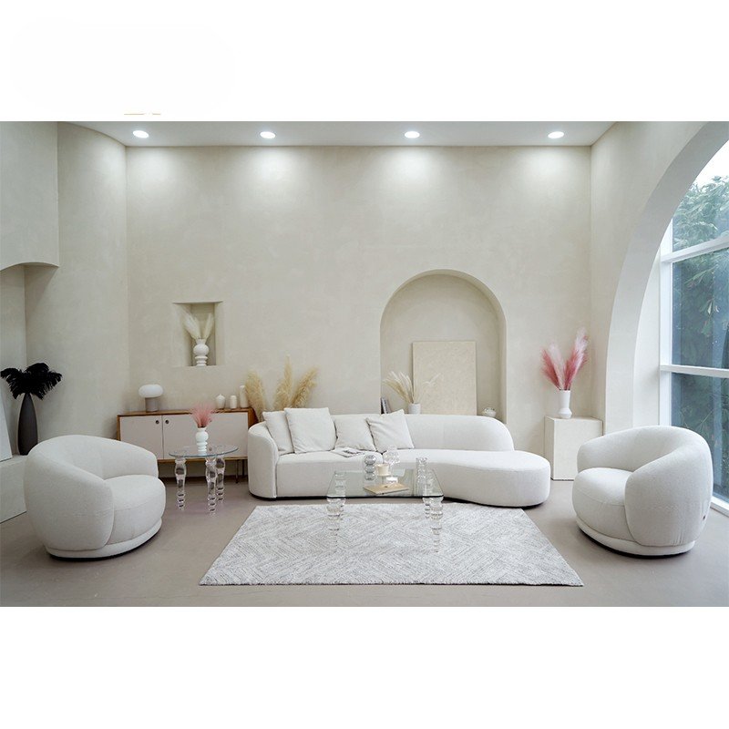 Nordic light luxury Italian villa curved living room sofa white cashmere sofa