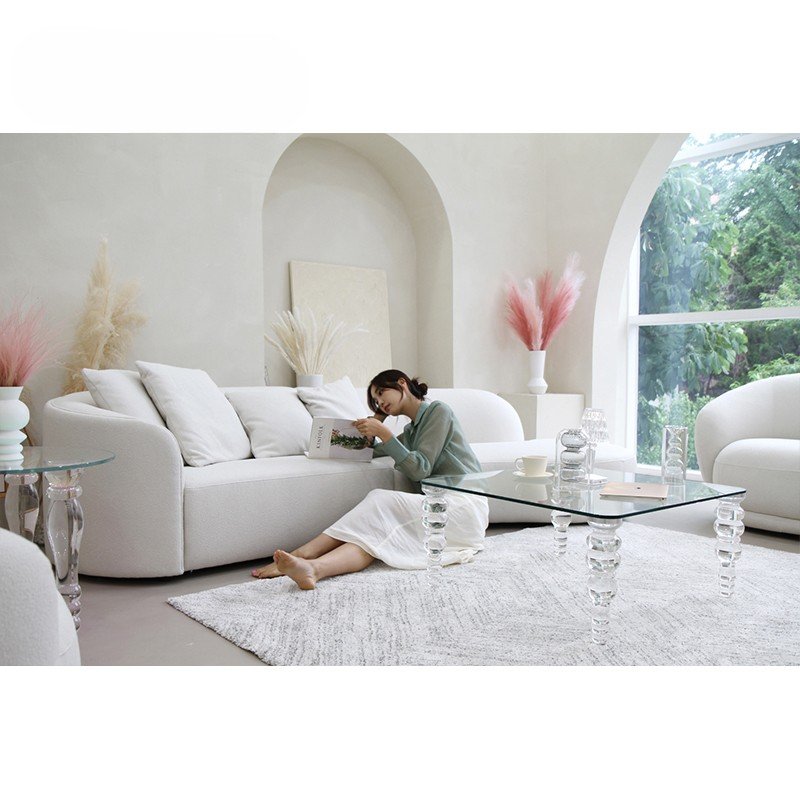 Nordic light luxury Italian villa curved living room sofa white cashmere sofa