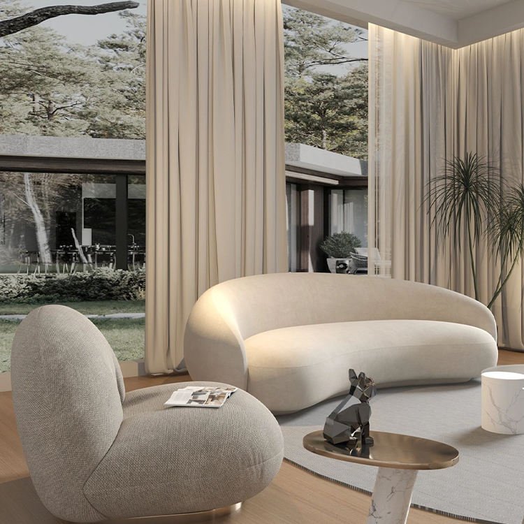 Contompo Modern white circle circle round curved sofa minimalist contemporary boucle nordic velvet half moon sofa set