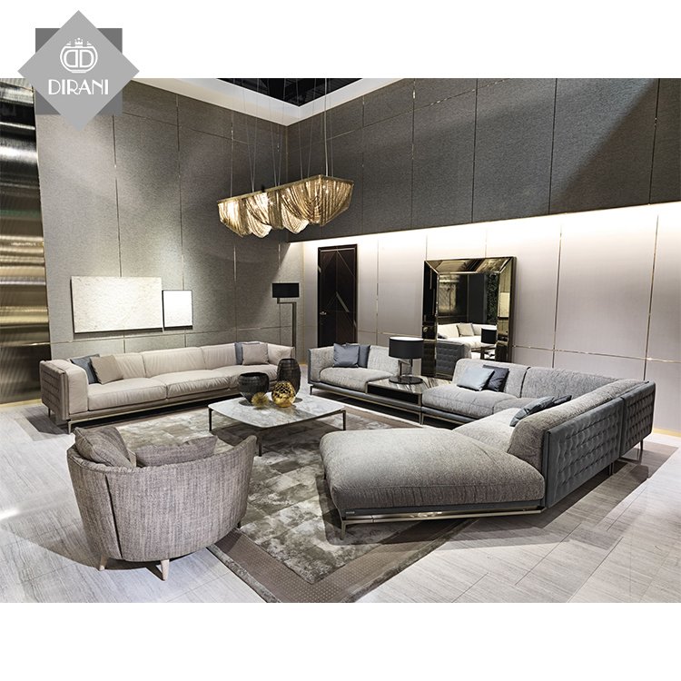high quality large leather home luxury Italian modern design furniture sofa set L shape luxury sectional couch living room sofa