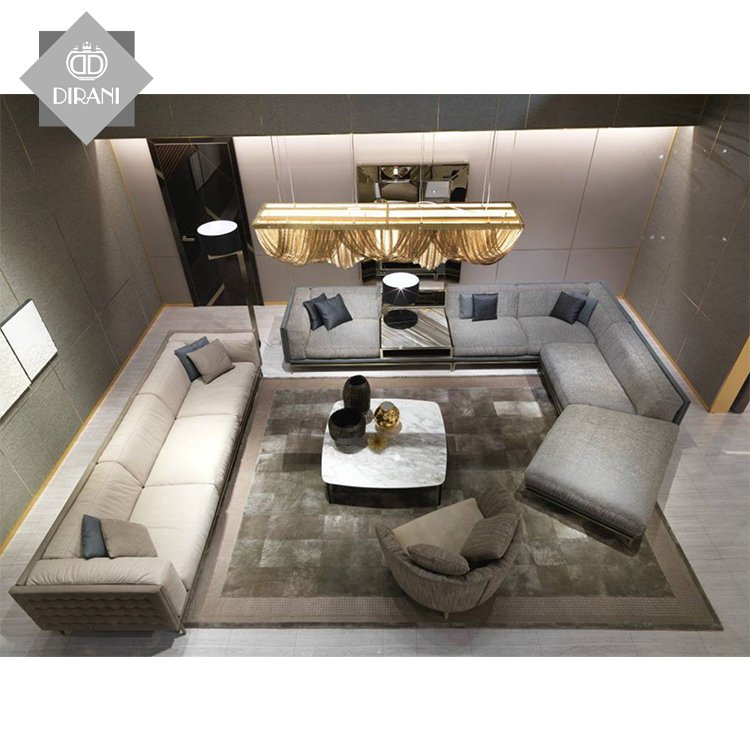 high quality large leather home luxury Italian modern design furniture sofa set L shape luxury sectional couch living room sofa