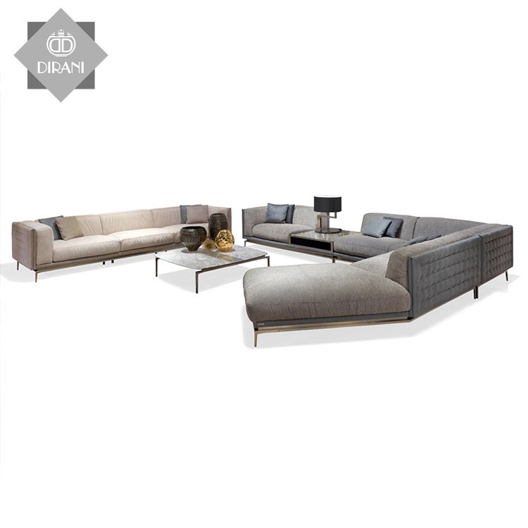 high quality large leather home luxury Italian modern design furniture sofa set L shape luxury sectional couch living room sofa