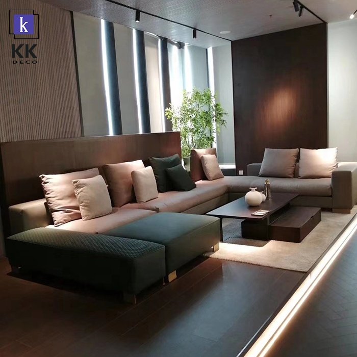 Modern big group deep sofa corner cum bed couches L shape leather living room sofa
