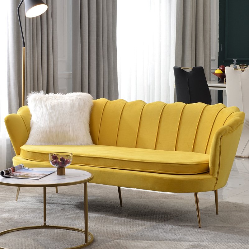Nordic light luxury fabric sofa modern home living room bedroom simple velvet fabric sofa iron frame