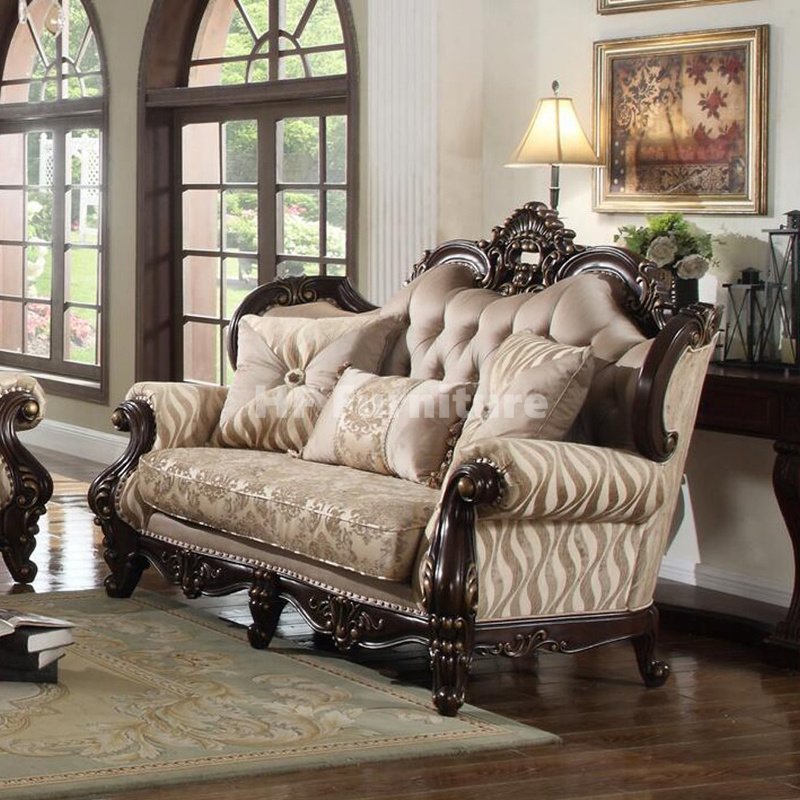 American Design Fabric Sofa Set Antique Wood Carved Home Furniture Living Room Sofa
