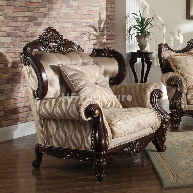 American Design Fabric Sofa Set Antique Wood Carved Home Furniture Living Room Sofa