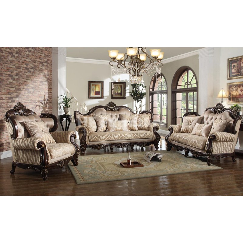 American Design Fabric Sofa Set Antique Wood Carved Home Furniture Living Room Sofa