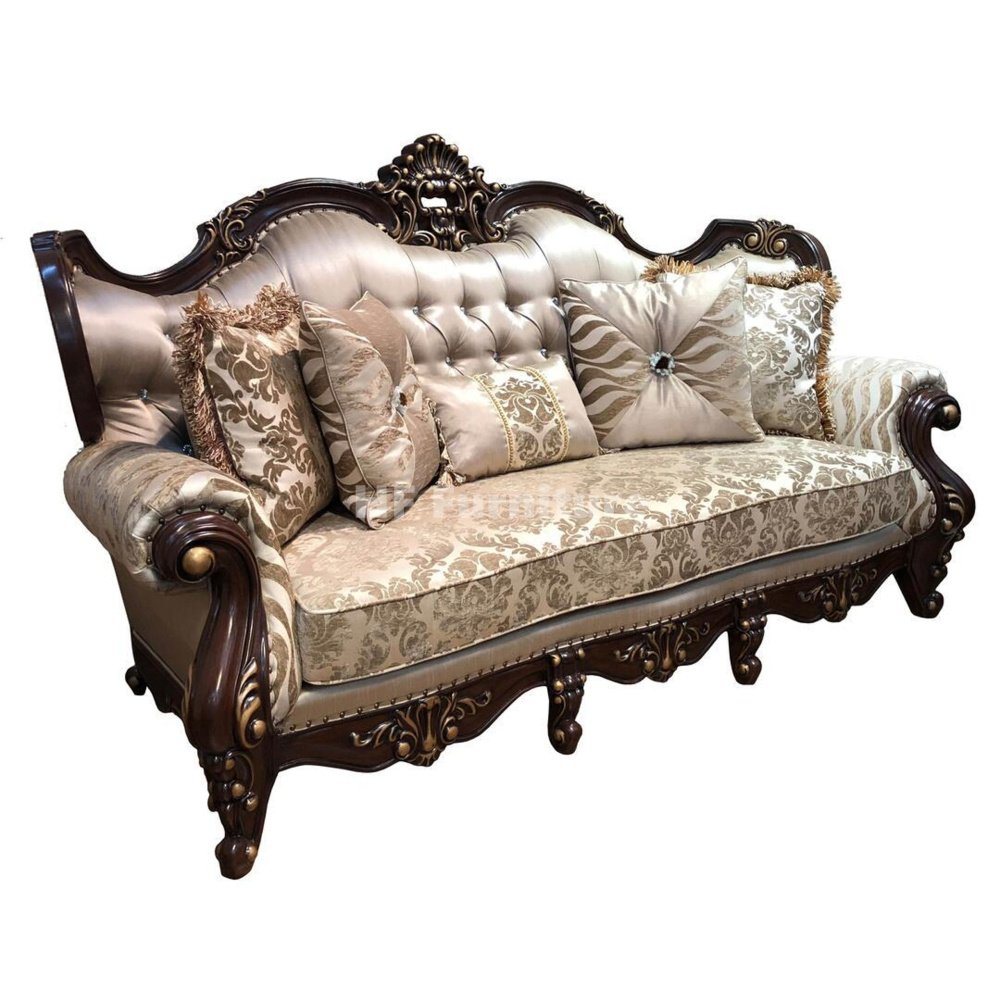 American Design Fabric Sofa Set Antique Wood Carved Home Furniture Living Room Sofa