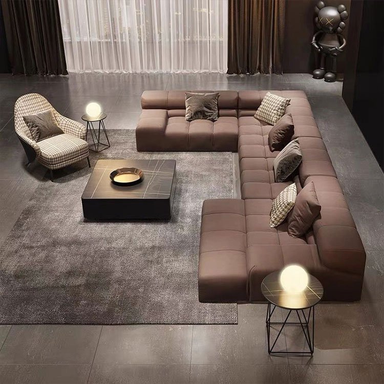 L shape Corner italian fabric leather living room furniture modern style modernos white leather sectional sofa