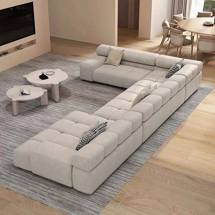 L shape Corner italian fabric leather living room furniture modern style modernos white leather sectional sofa